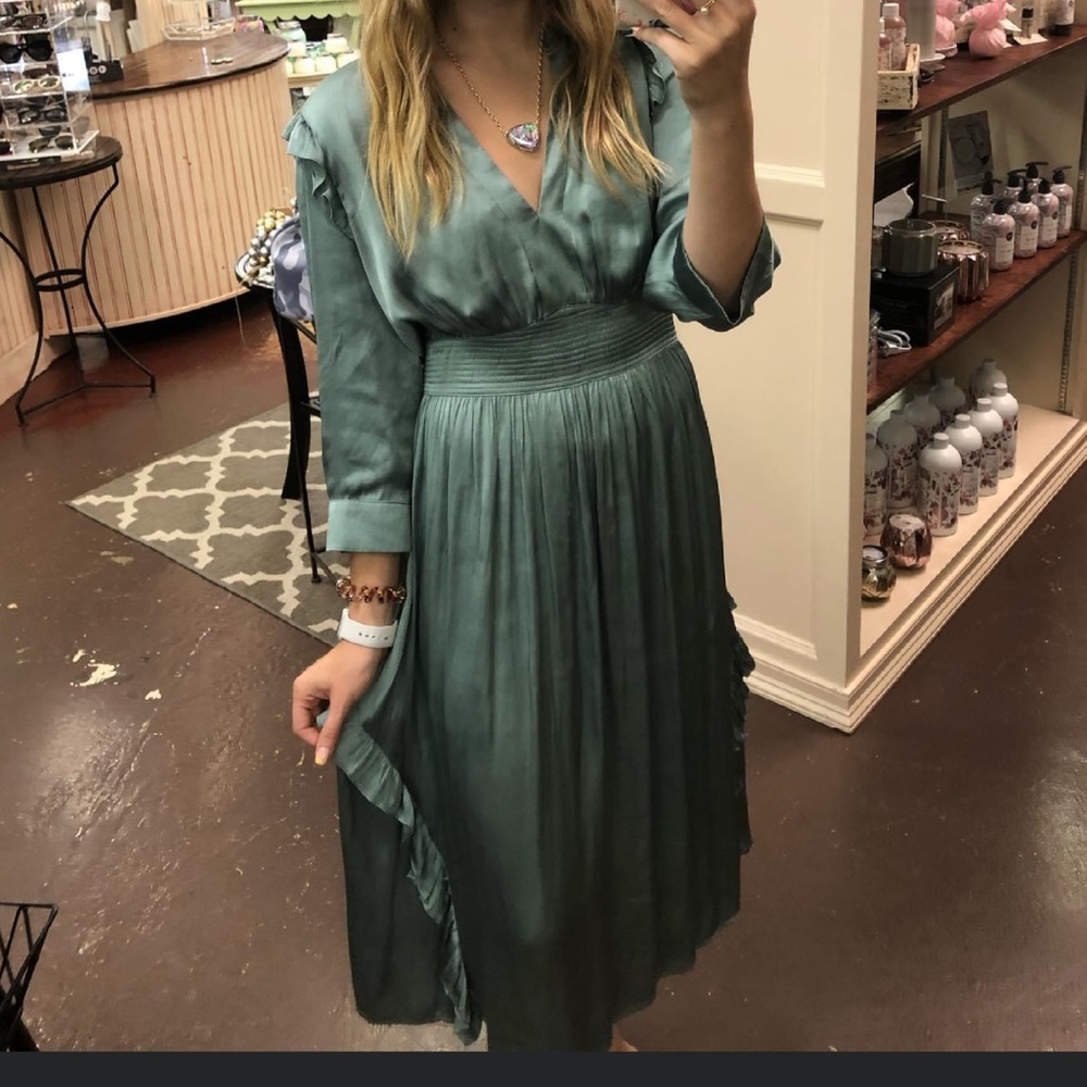 Blue/ Green Midi Satin Dress. Never Worn. Perfect Condition.